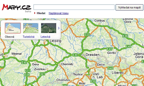 Screenshot beta verze nových Mapy.cz