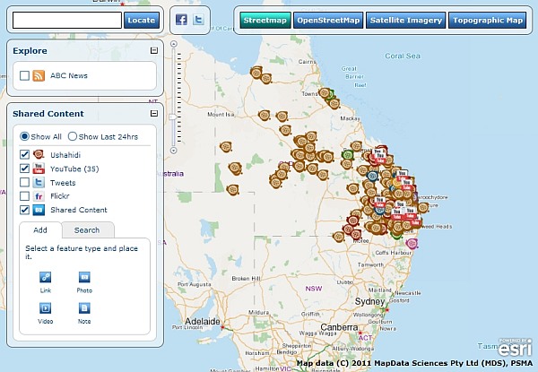 Mashup od Esri Australia pomáhá sledovat místní povodně