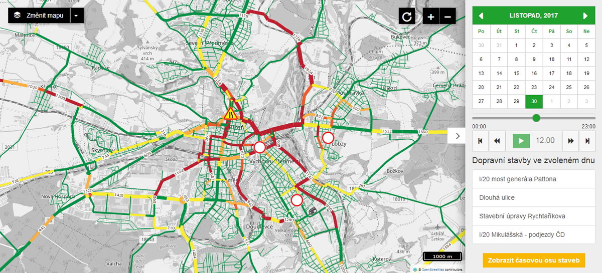 Vizualizace intenzity dopravy v Plzni / GeoBusiness