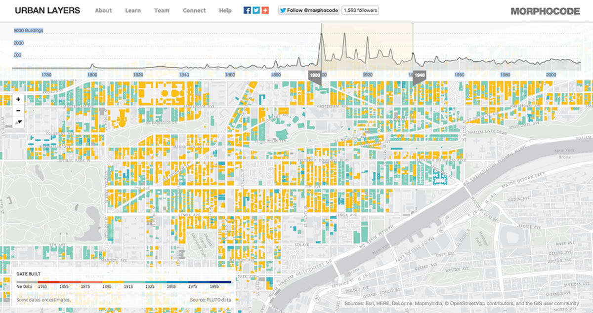 Původní projekt Urban Layers od Morphocode, kterým se inspiroval vídeňský Urban Change in Time.