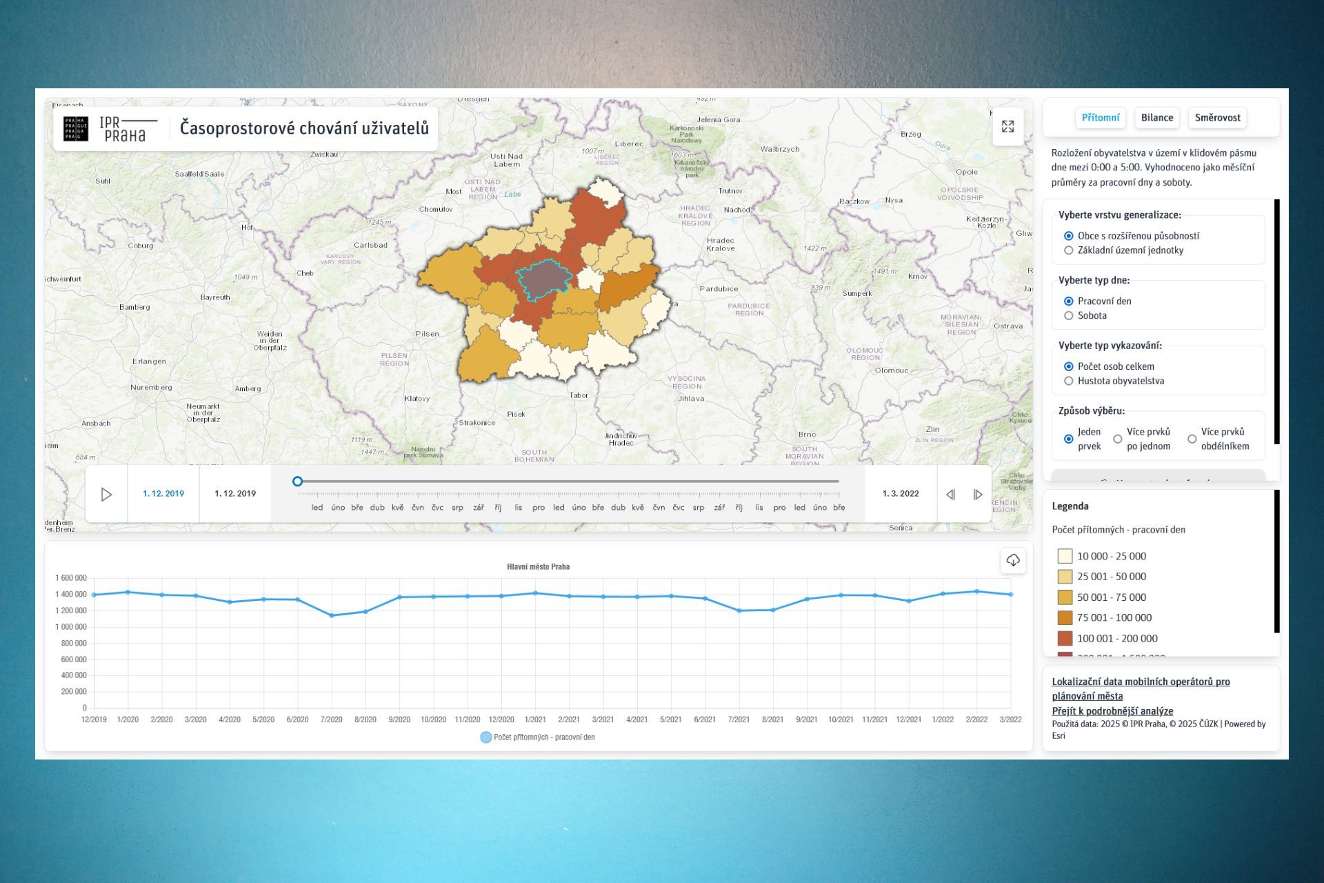 Mapová aplikace IPR o pohybu obyvatel Prahy