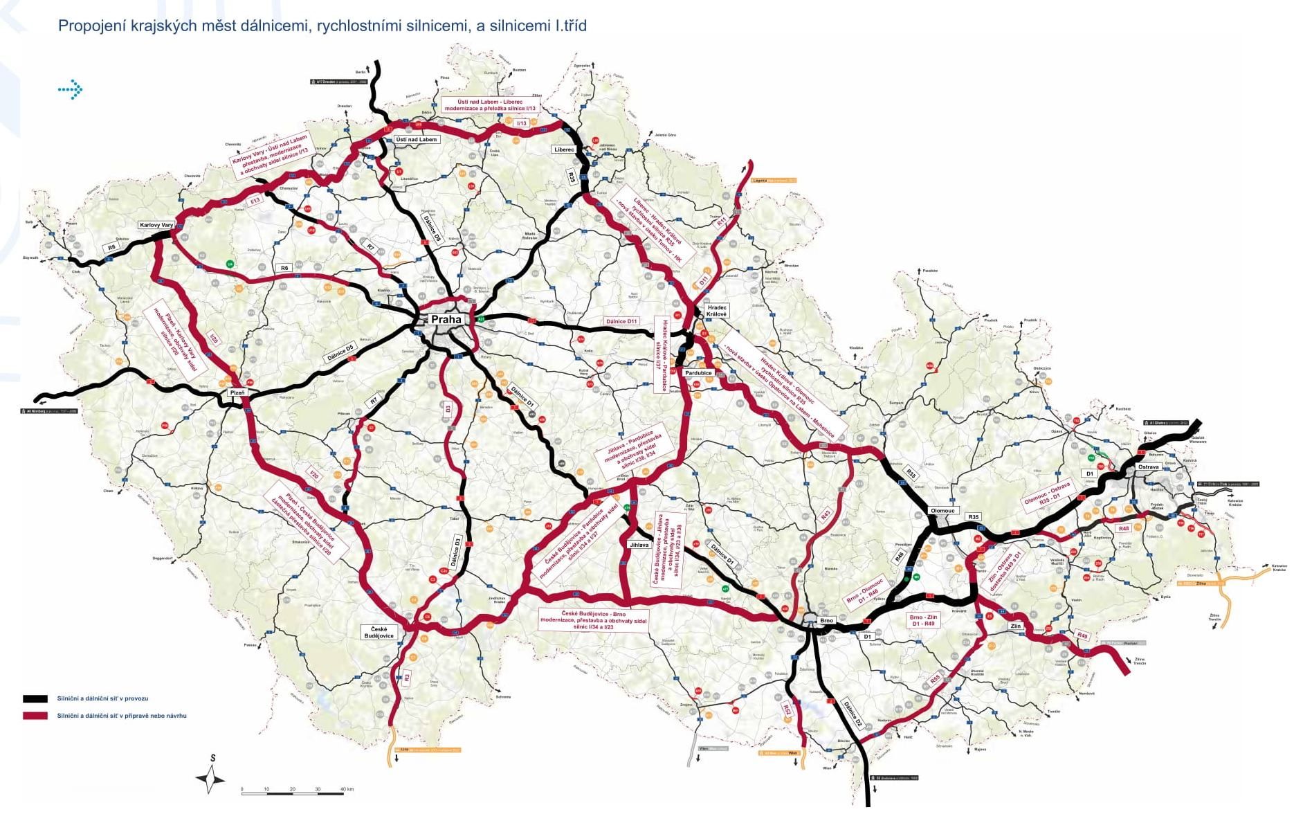 Návrh ŘSD z roku 2018 na okružní propojení dálnic, rychlostních silnic a silnic 1. řádu
